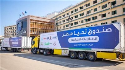 قافلة صندوق تحيا مصر تصل أسوان لتوفير 49 طن أغذية لمتضررى السيول