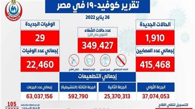 29 حالة وفاة.. الصحة تعلن البيان اليومي لكورونا