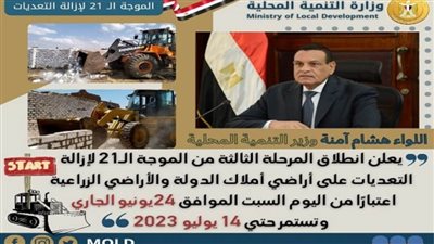 هشام آمنة يعلن بدء المرحلة الثالثة من الموجة الـ21 لإزالة التعديات على أراضي الدولة