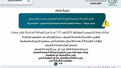 المصرية للغاز تطمئن مواطنى الإسكندرية.. لا تقلقوا من انتشار رائحة الغاز غدا