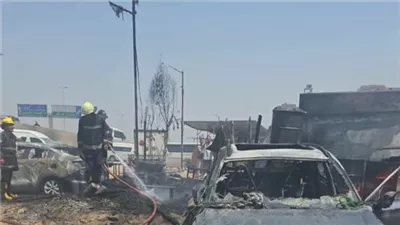 حريق يلتهم 4 سيارات داخل جراج أسفل الدائري بالقليوبية.. والدفع بـ3 سيارات إطفاء