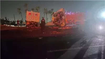 مصرع عقيد شرطة وفرد أمن وإصابة 10 في حادث مروع على الطريق الأوسطي بالبدرشين