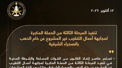 المتحدث العسكري: تنفيذ المرحلة الثالثة من حملة مجابهة أعمال التنقيب غير المشروع عن الذهب بالصحراء الشرقية